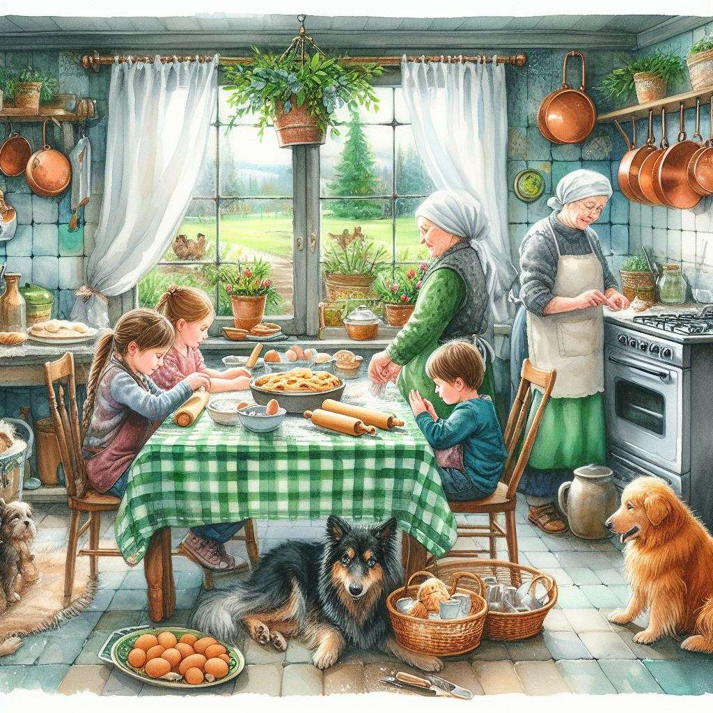 Una scena in cucina con una famiglia puzzle online