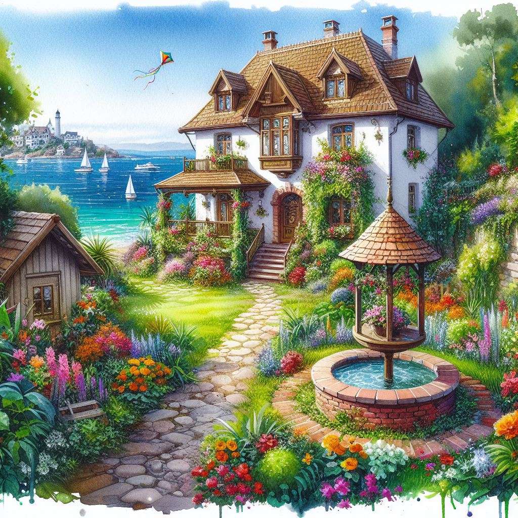 Un affascinante cottage sul mare a due piani puzzle online