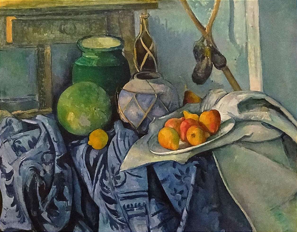 Bodegón con tarro de jengibre y berenjenas, Cézann rompecabezas en línea