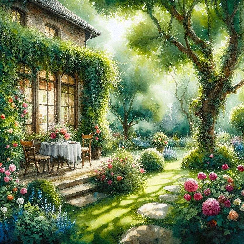 Una scena serena del giardino all'esterno puzzle online