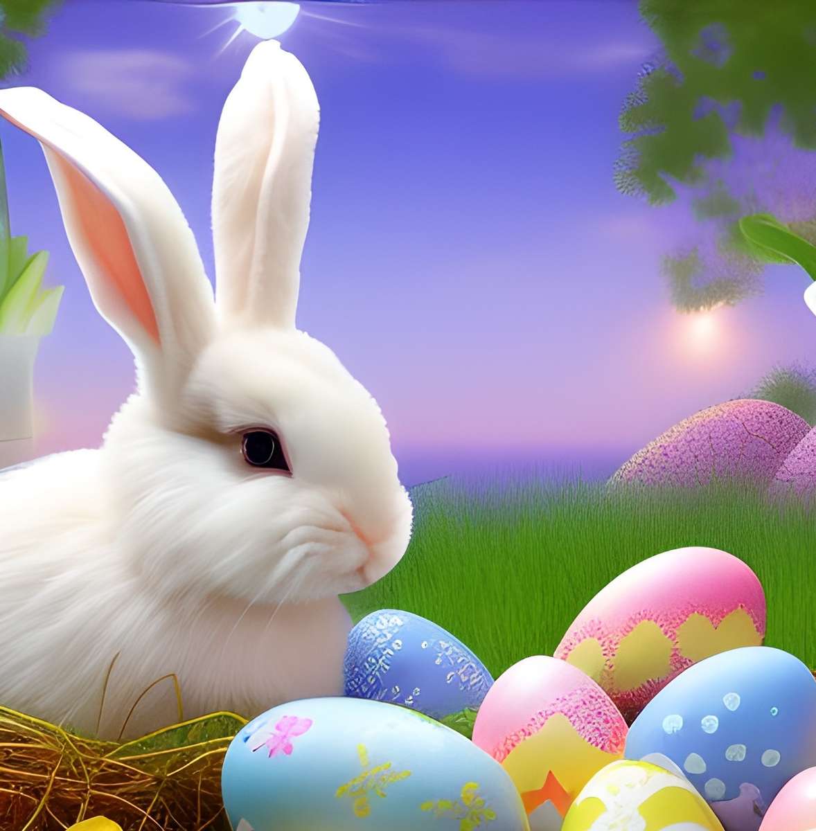 Conejito con huevos de Pascua rompecabezas en línea