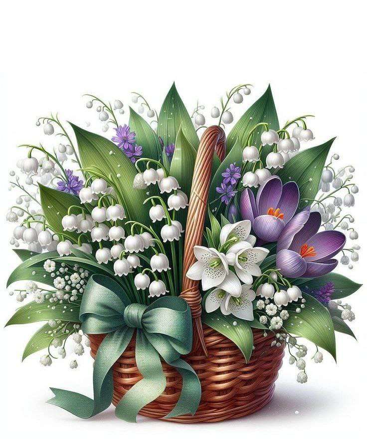 Καλάθι με ανοιξιάτικα λουλούδια παζλ online
