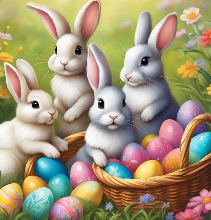 Зайци с великденски яйца онлайн пъзел