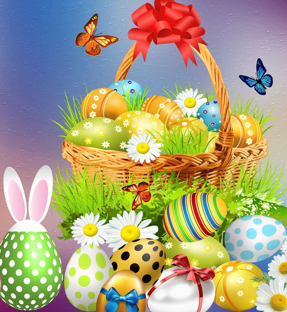 Un cestino pieno di uova di Pasqua puzzle online