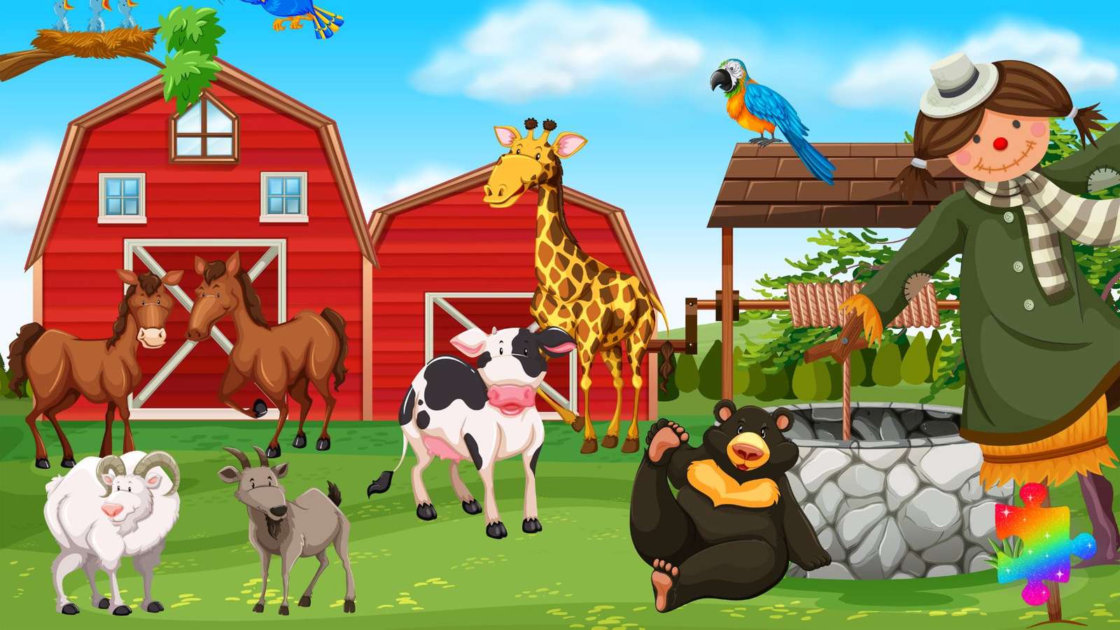 陽気な農場の動物たち オンラインパズル