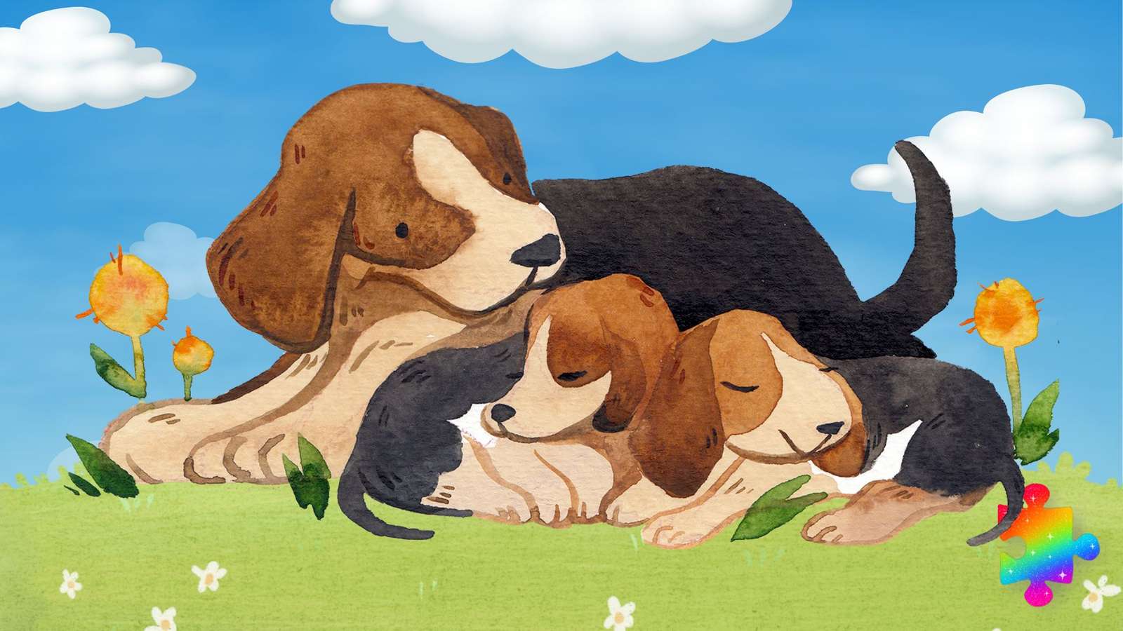 Simpatica famiglia di Beagle puzzle online