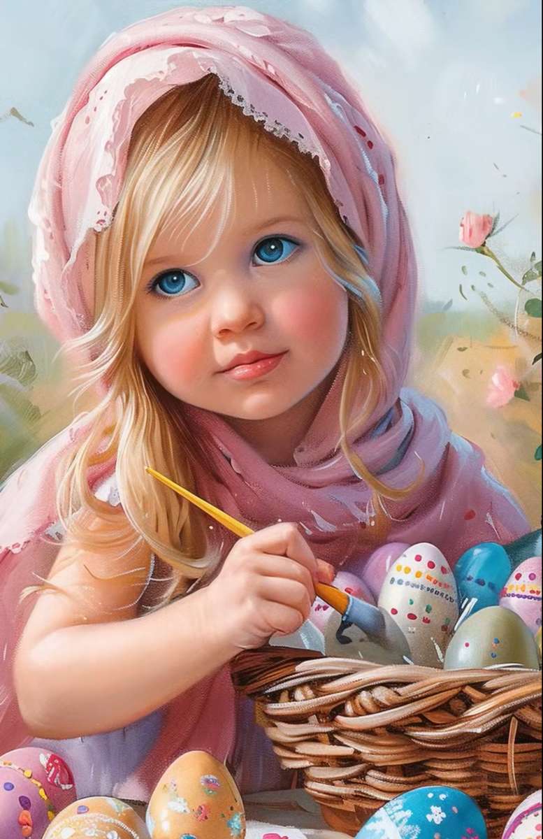 Menina pintando ovos de Páscoa quebra-cabeças online