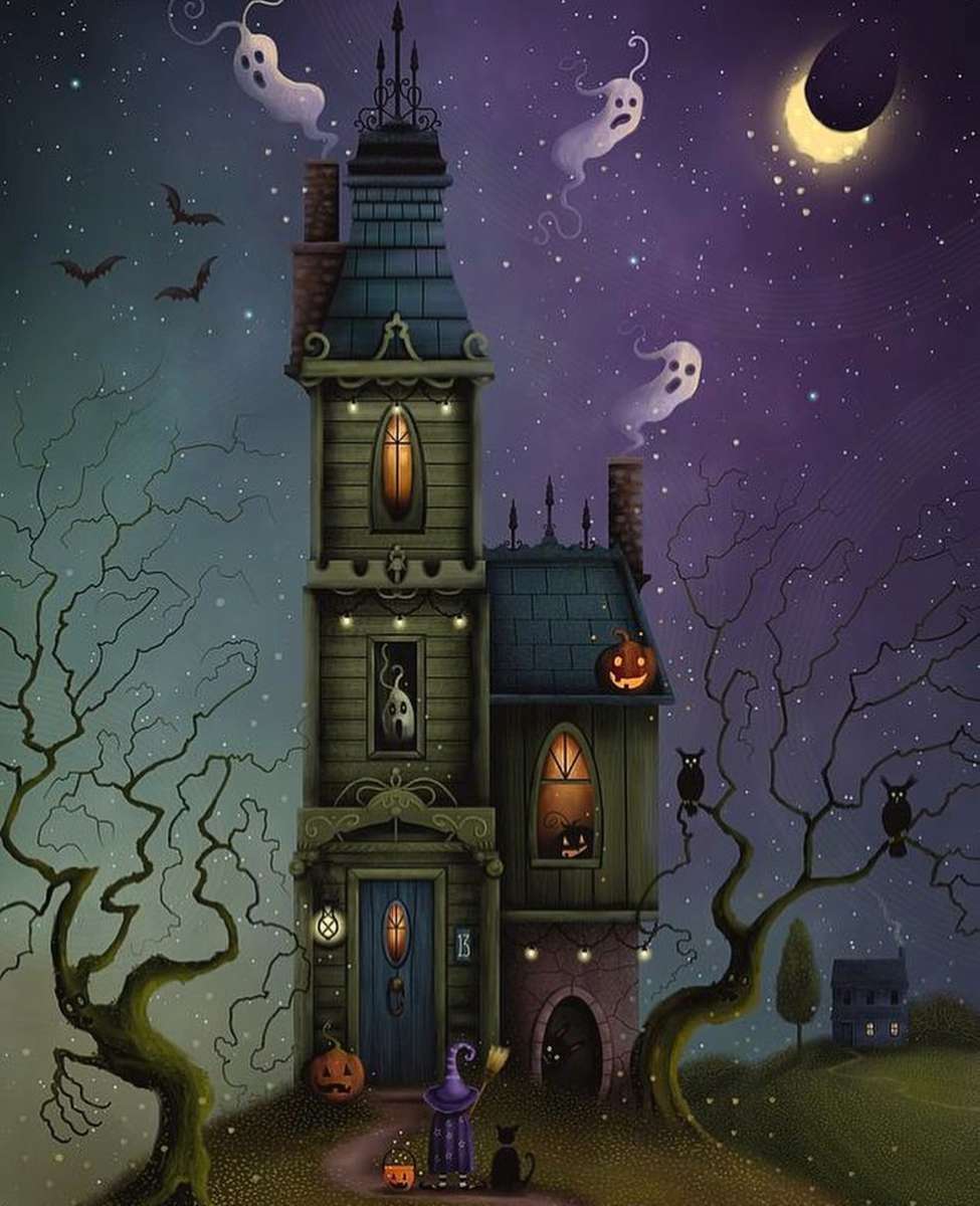 Хелловін будинок з привидами пазл онлайн