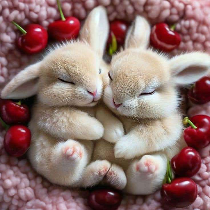 Coelhinhos deitados em cerejas quebra-cabeças online