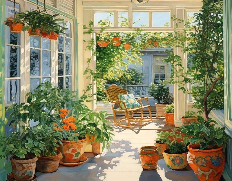 oranjerie in de zon - schilderij legpuzzel online