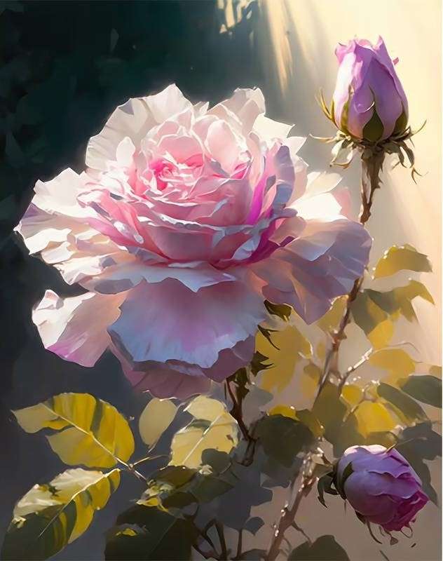 rosa florescendo em claro-escuro puzzle online