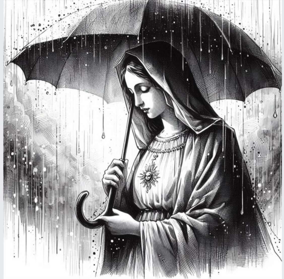 Unter dem Regenschirm mit Mary. Online-Puzzle