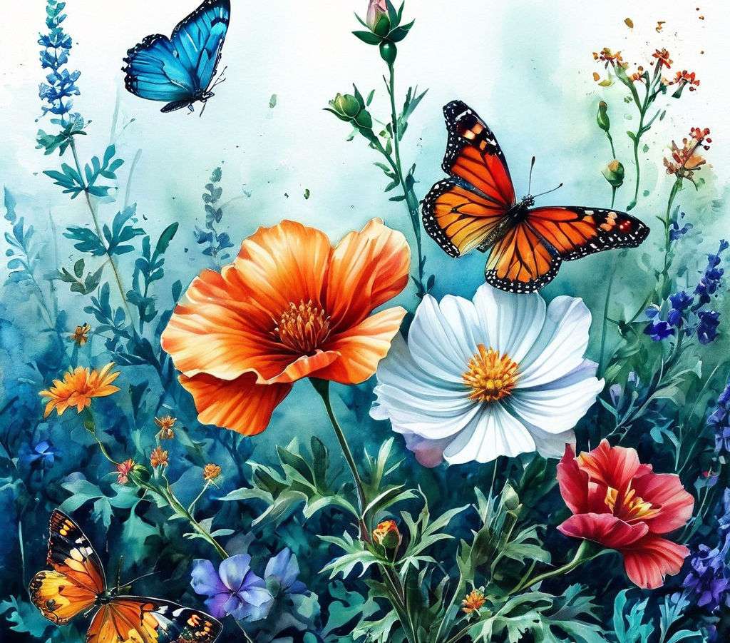 Bellissimi fiori e farfalle puzzle online