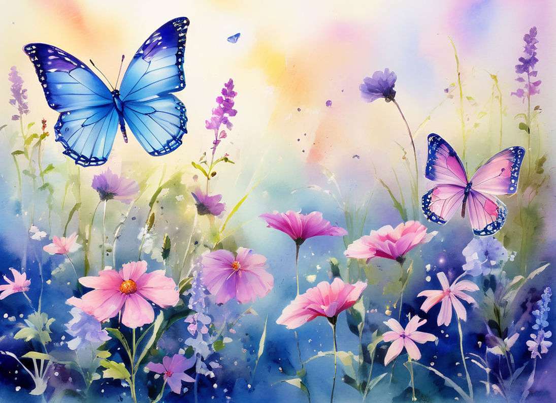 Красиви сини пеперуди онлайн пъзел