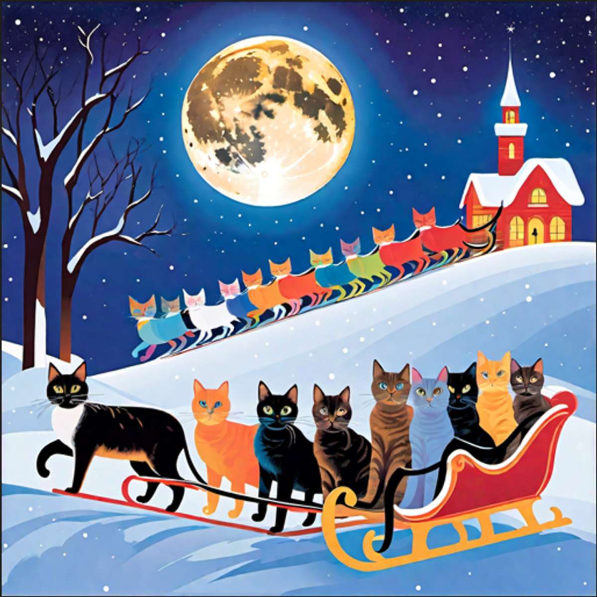 Sette gatti nella neve παζλ online