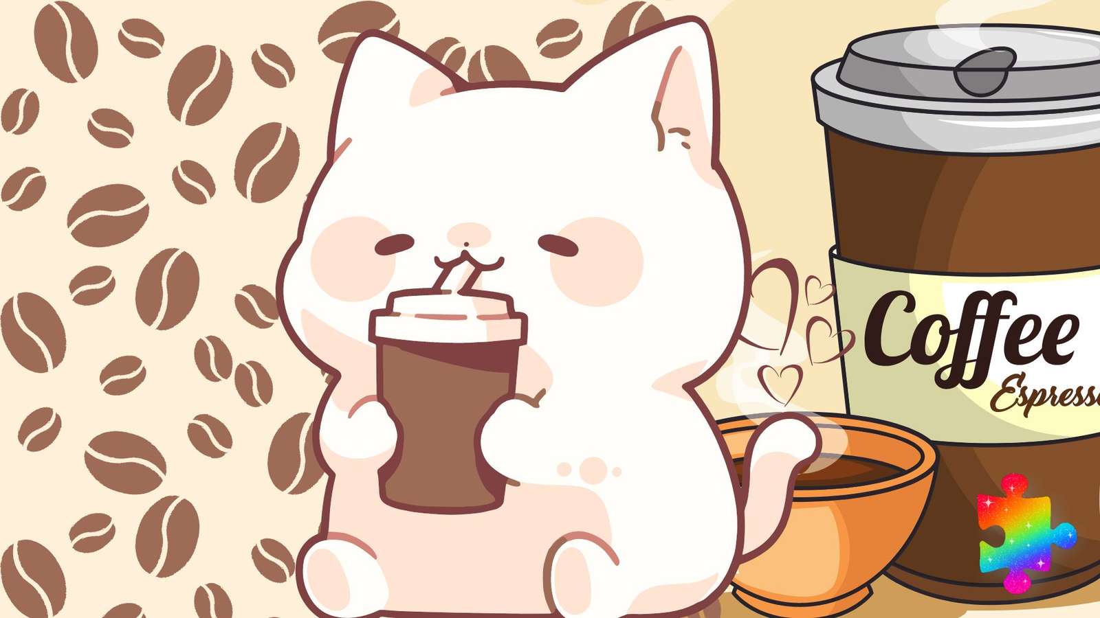 Котка за кафе онлайн пъзел