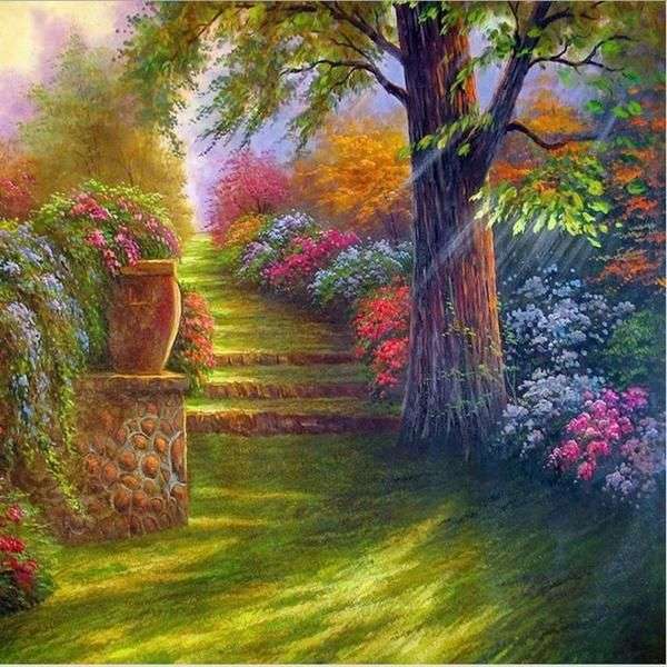 Picture. Stairs in the garden jigsaw puzzle online