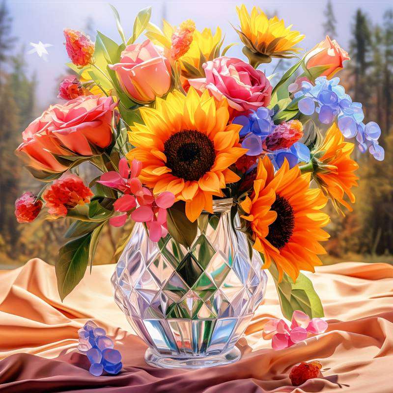 цветя в кристална ваза онлайн пъзел