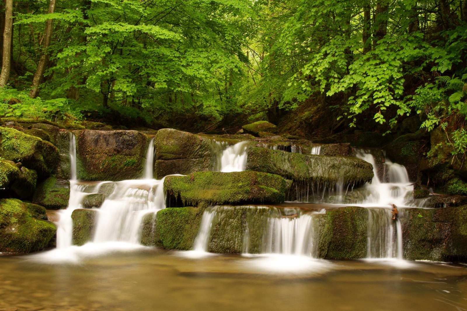 Bela cachoeira nas montanhas Bieszczady quebra-cabeças online