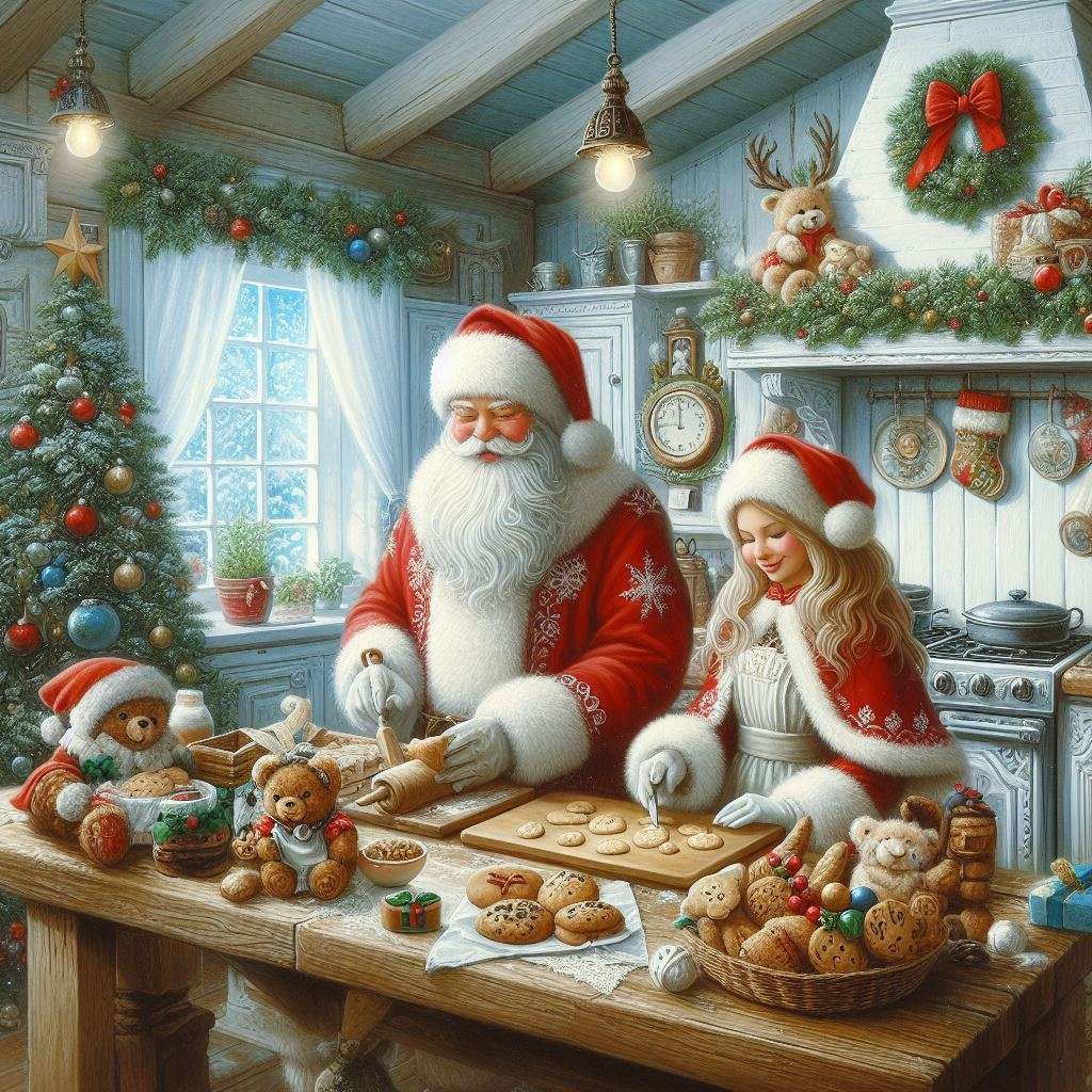 Crăciun Coacerea Bucătărie Moș Crăciun Moș Bunica Moș Crăciun prăjituri puzzle online