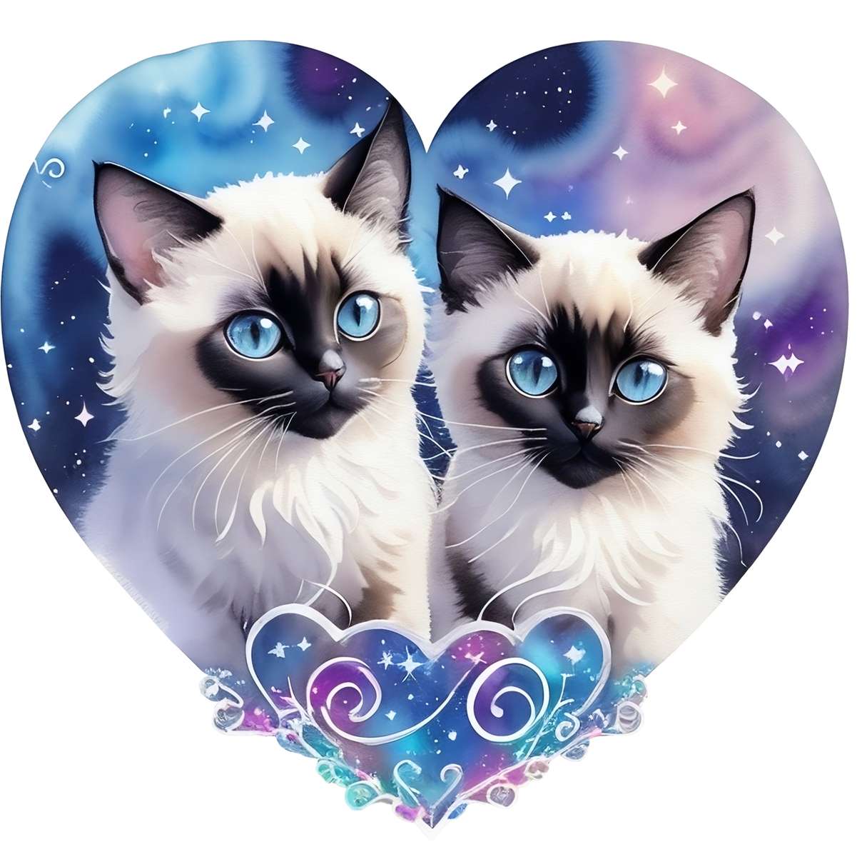 Dos gatitos siameses con ojos azules. rompecabezas en línea