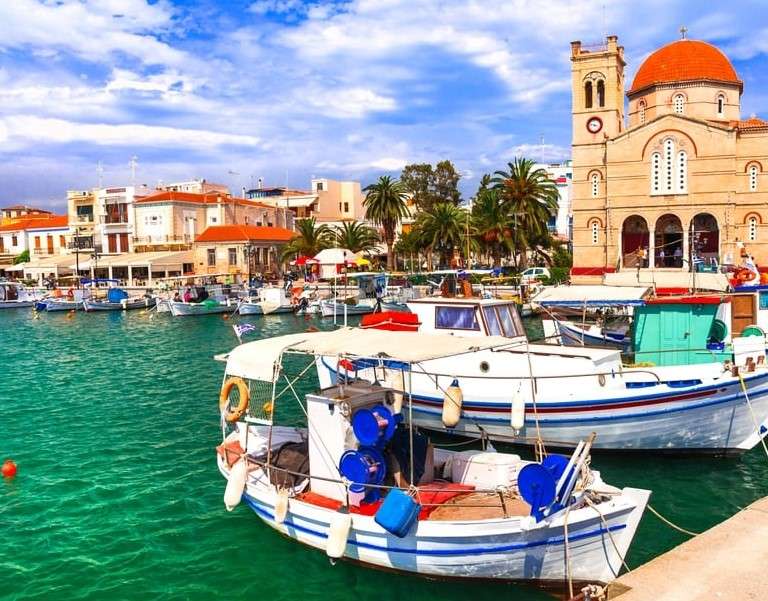 Boat harbor in Aegina jigsaw puzzle online