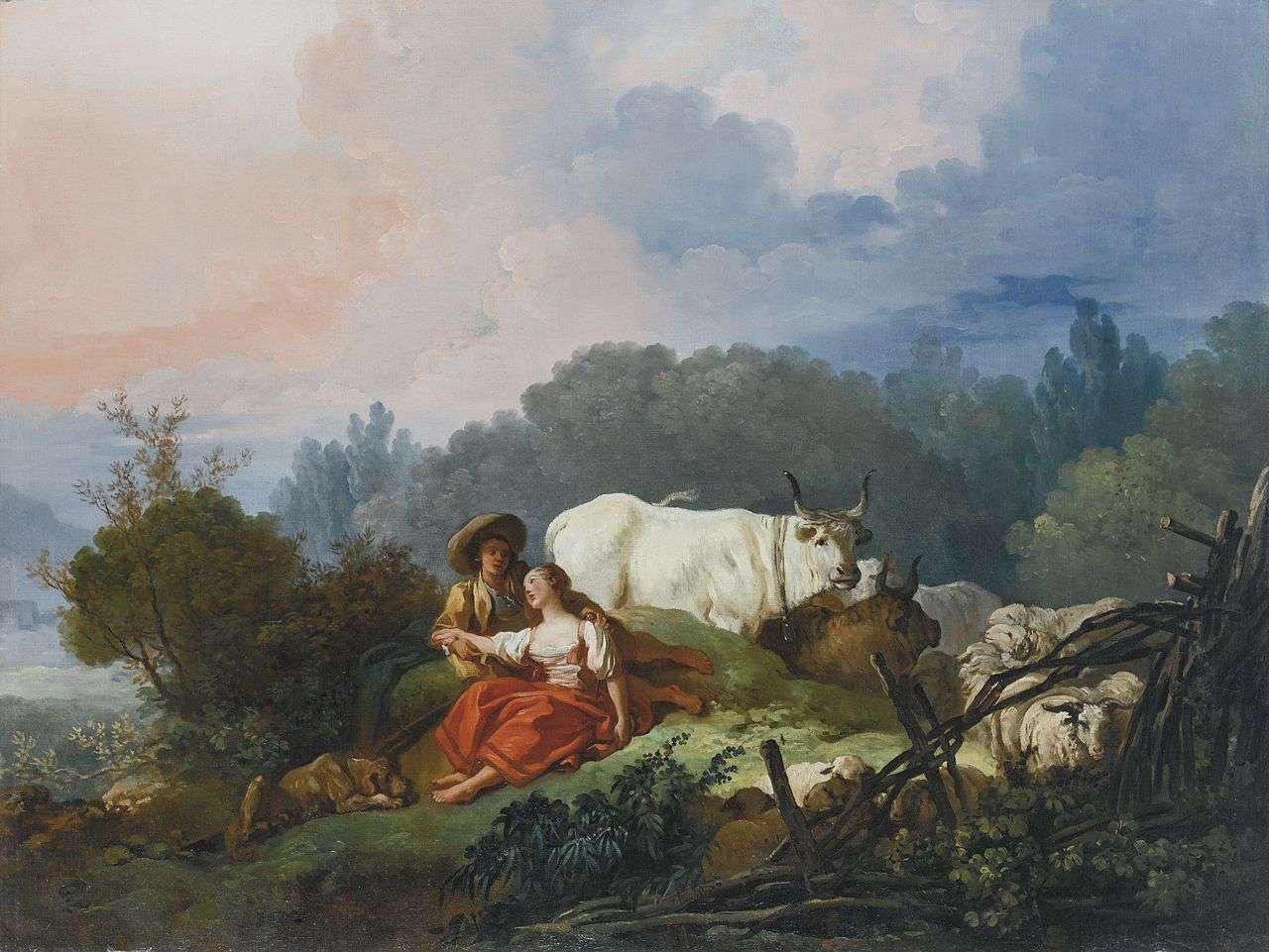 Fragonard, Pastoralt landskap pussel på nätet