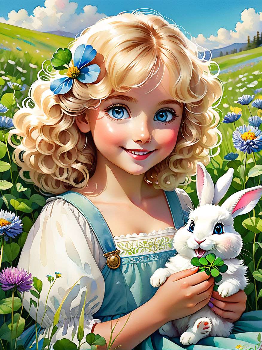 Beautiful girl with blond curly hair jigsaw puzzle online