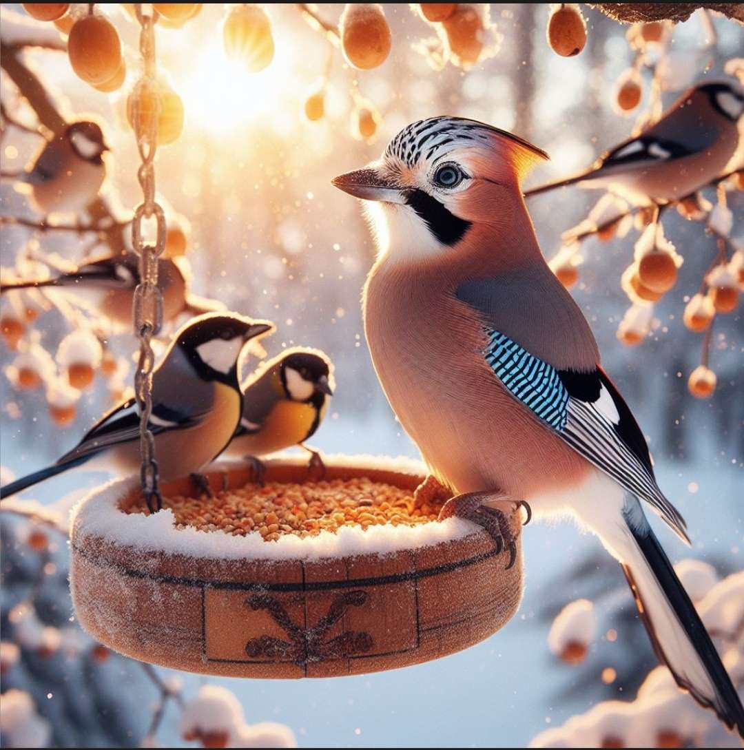 Vogels bij de feeder Al online puzzel