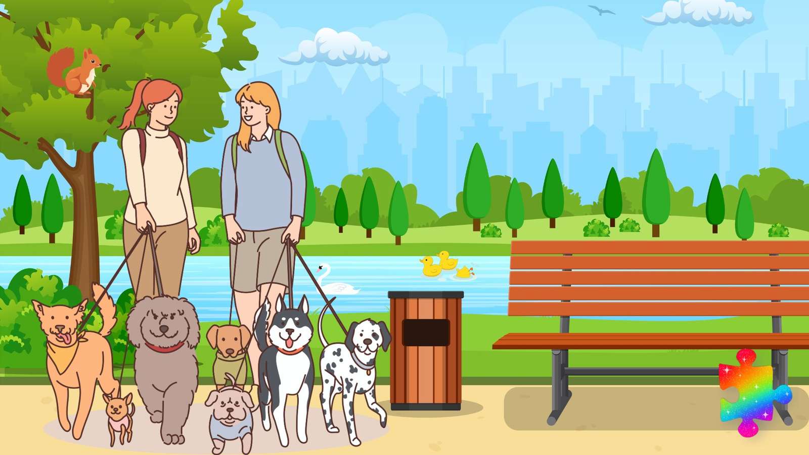 Honden op een wandeling online puzzel