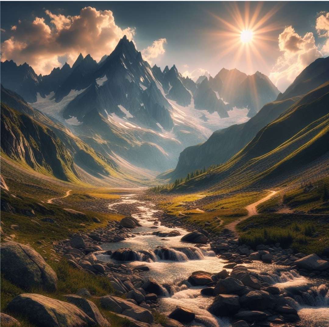 Mountains and the mountain river Al online puzzle