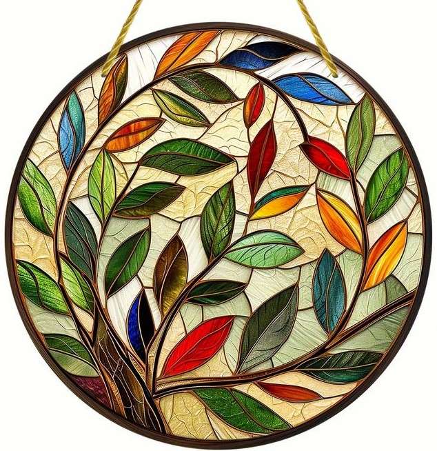цветни листа - стъклопис онлайн пъзел
