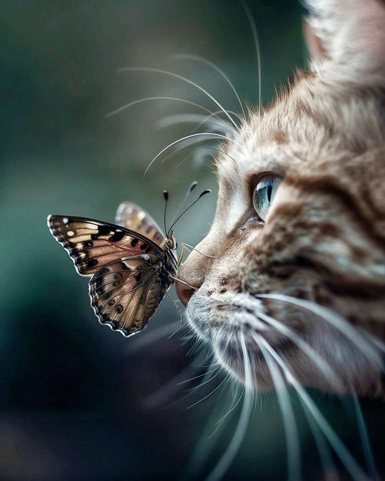 кіт і метелик пазл онлайн