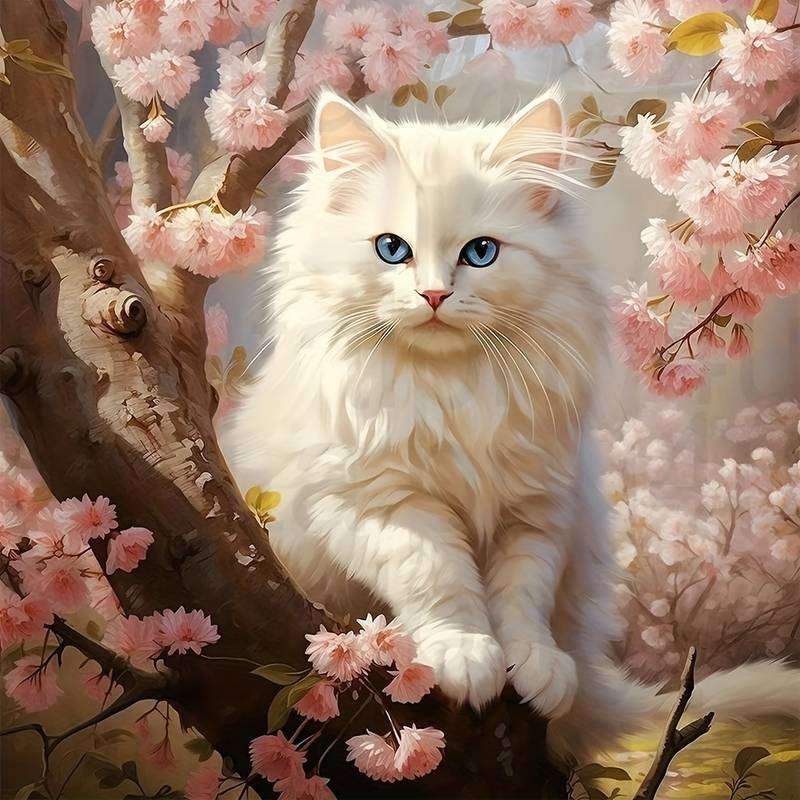 witte kat op een boom legpuzzel online