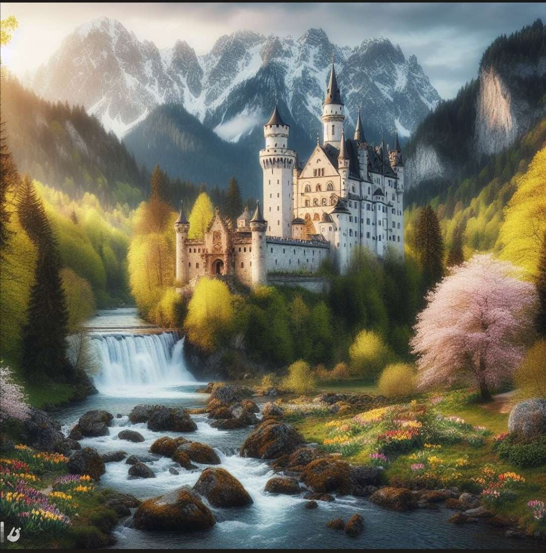 A palace in a mountain atmosphere Al online puzzle