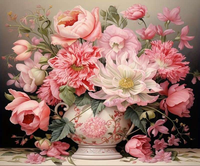 bouquet rosa - pittura puzzle online