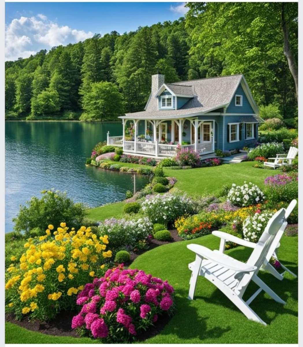 Cottage in riva al lago puzzle online