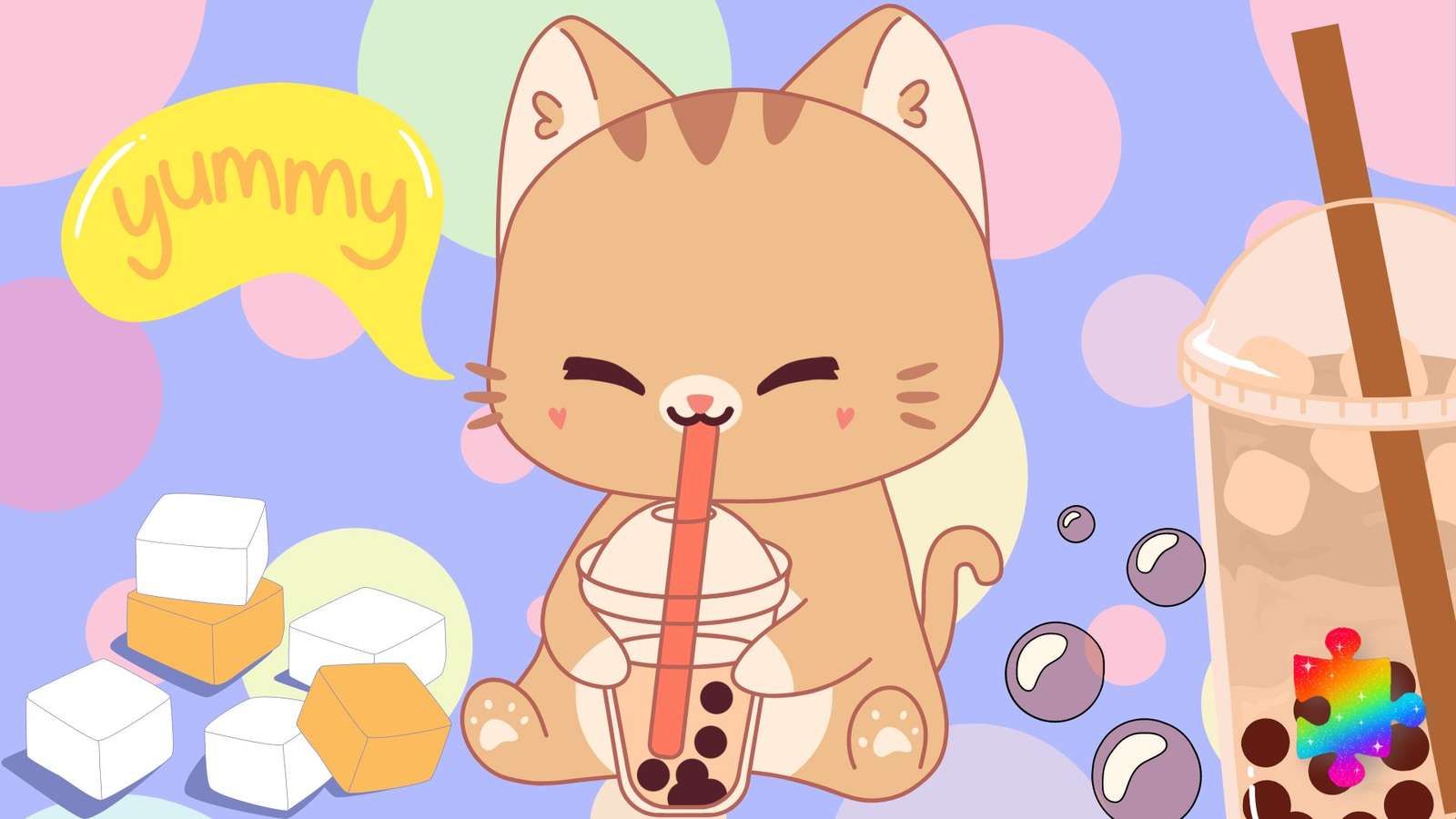 Кітті з бульбашкового чаю пазл онлайн