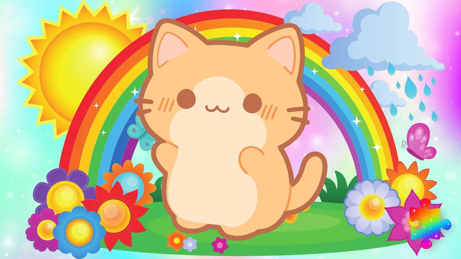 Gato arcoiris feliz rompecabezas en línea