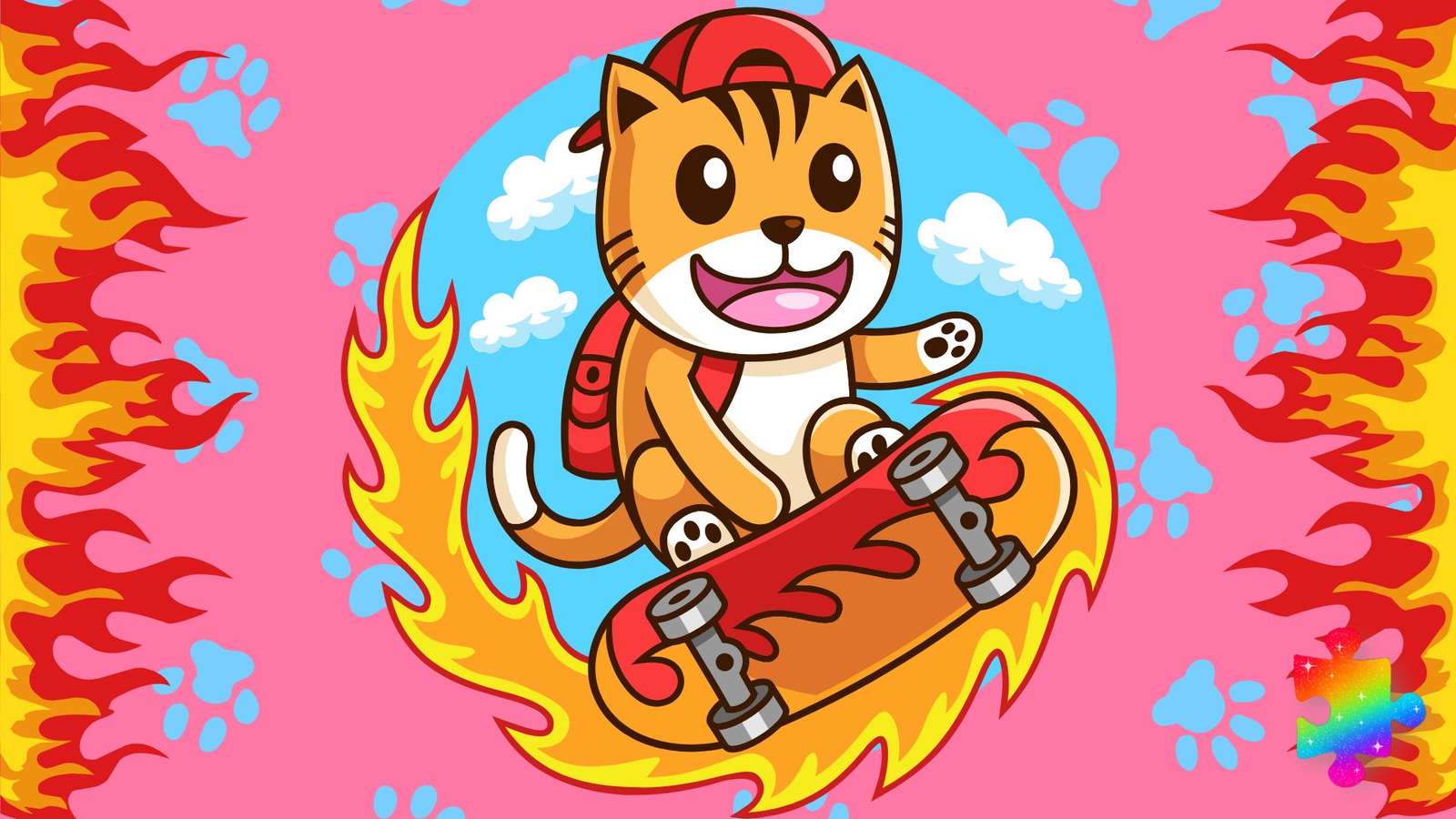Крутой скейт-кот онлайн-пазл