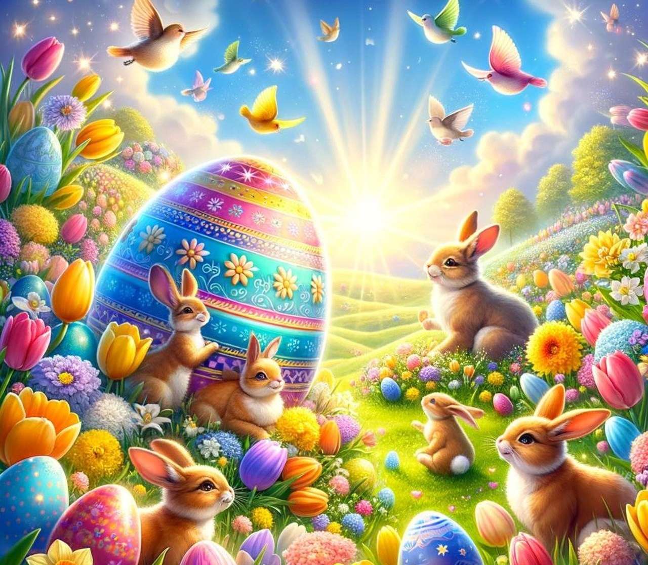 Frohe Ostern mit Hasen und Eiern! Online-Puzzle