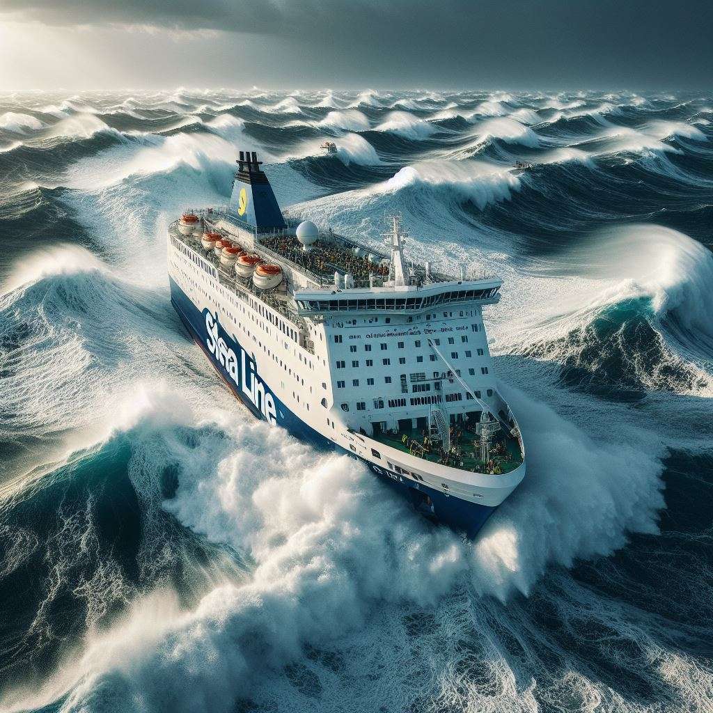 Ferry parmi les vagues de la mer puzzle en ligne