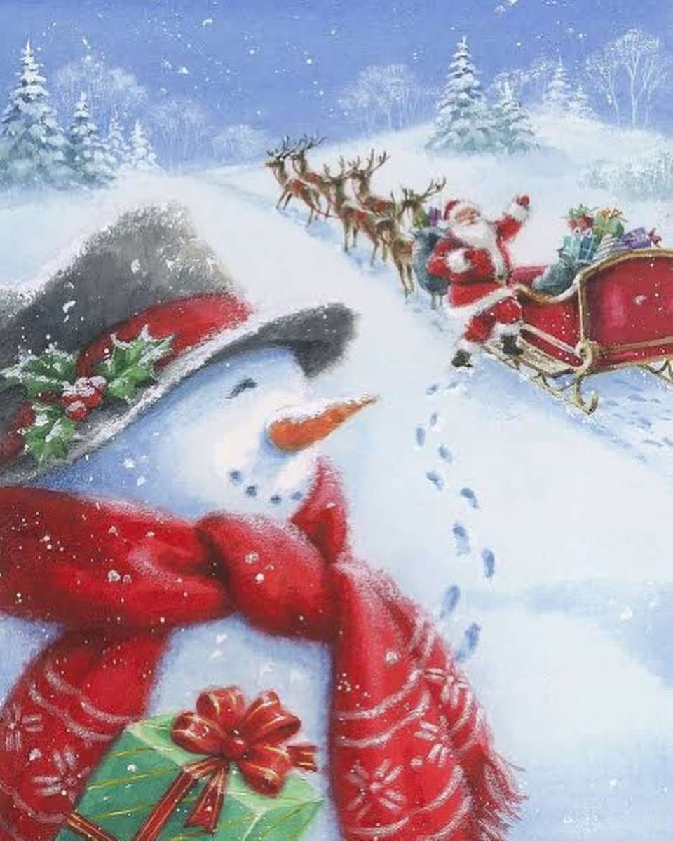Papá Noel le dio sus regalos al muñeco de nieve. rompecabezas en línea