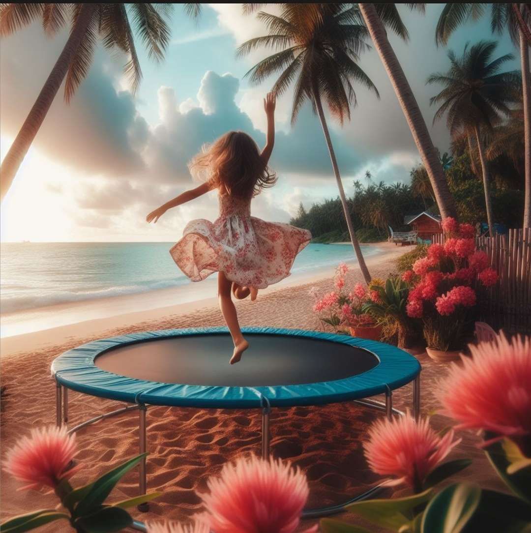 Klein meisje op de trampoline legpuzzel online