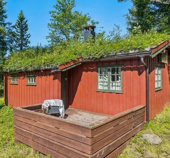 Houten huis met een rieten dak online puzzel