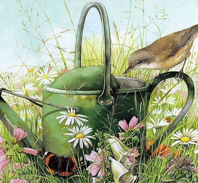 A bird on a watering can online puzzle