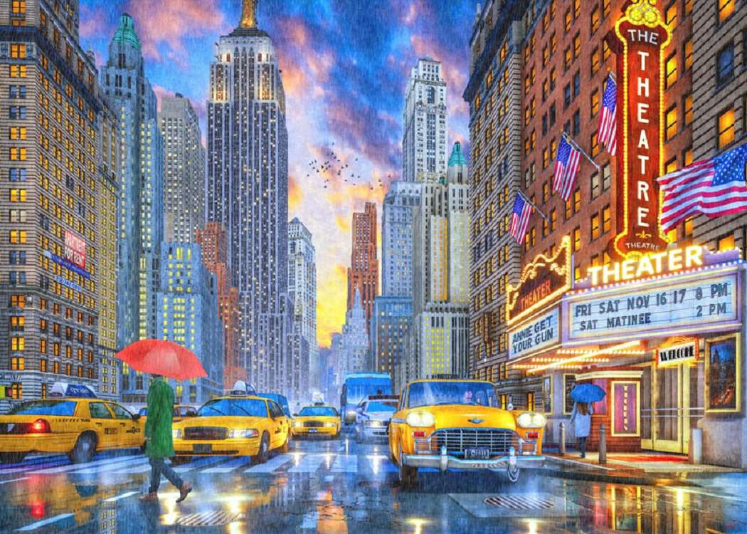 Regenachtige nacht in Manhattan - New York online puzzel