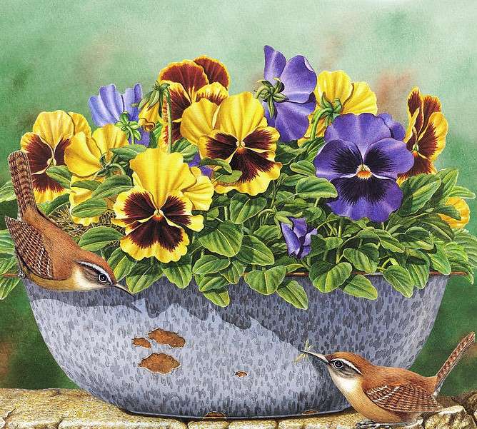 Kleurrijke viooltjes in een pot online puzzel