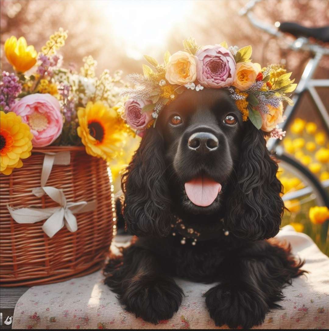 pes a květiny online puzzle