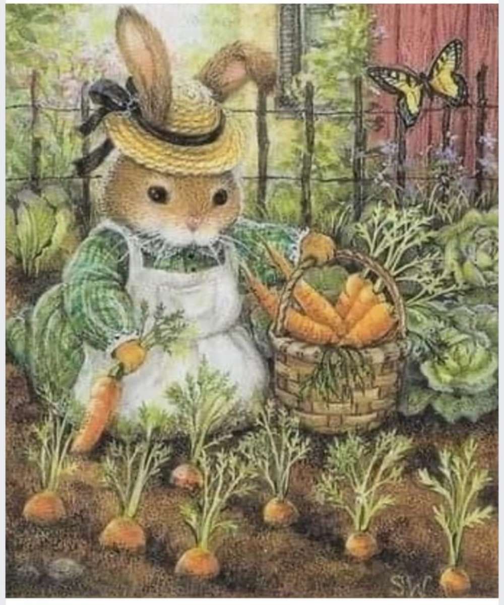 Paní králík sklízí mrkev. skládačky online